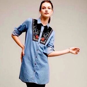 Anthropologie‎ Holding Horses Size 4 Murrelet Floral Embroidered Denim Tunic Top